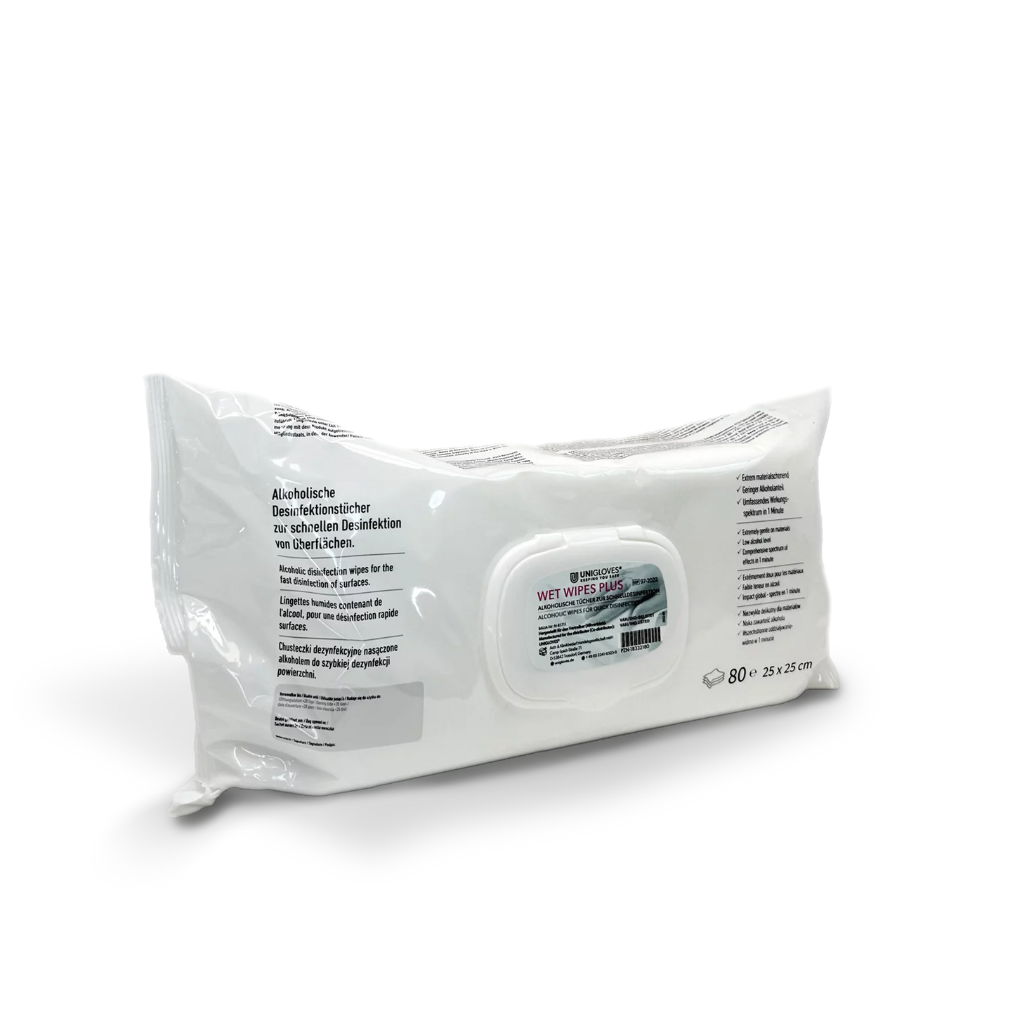 Unigloves Wet Wipes Plus - 80 Blatt 25x25cm